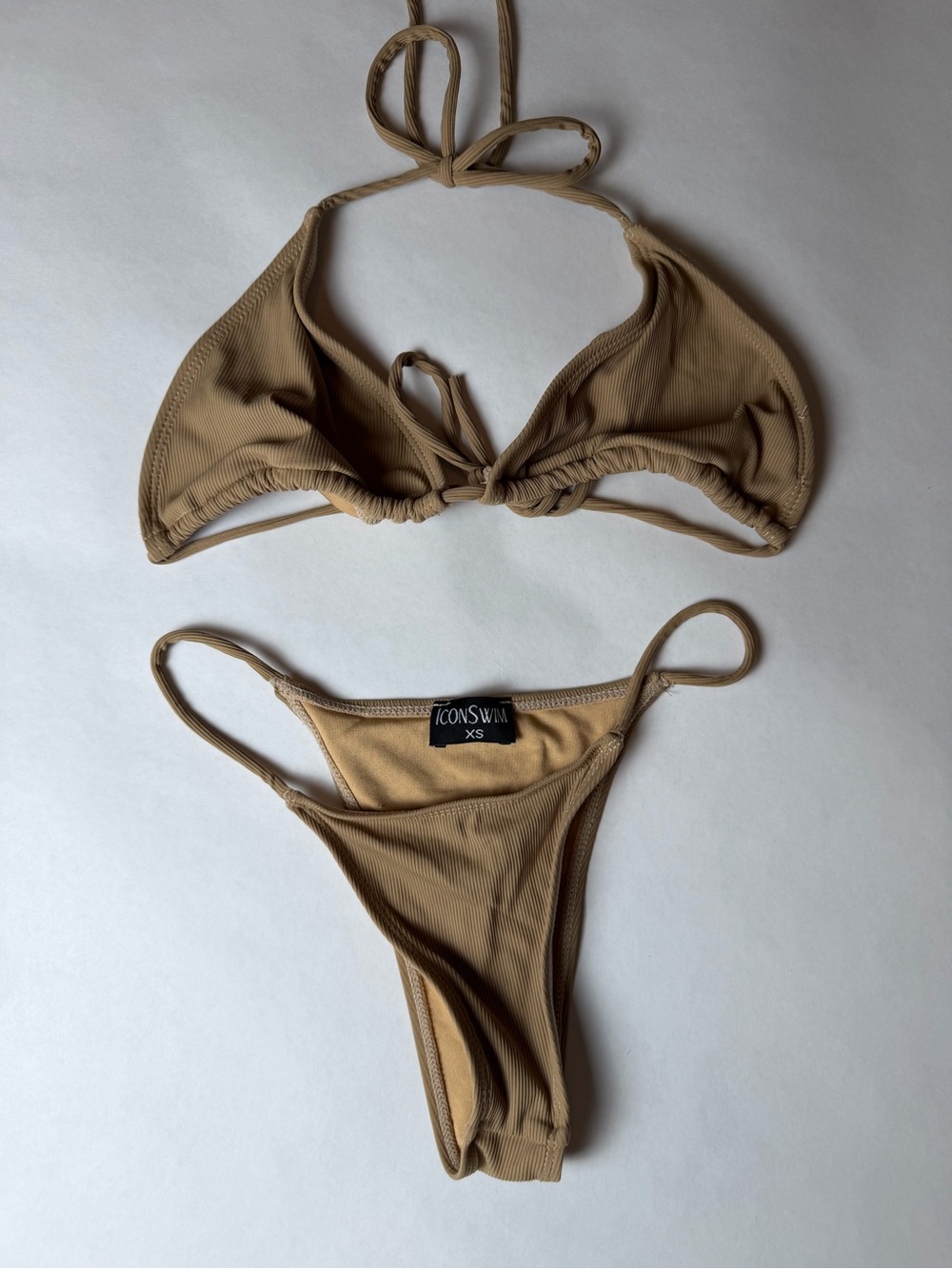 ICONSWIM Taupe Ribbed Tie Triangle Bikini Set - Women's XS